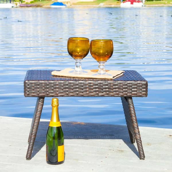 Unbranded Outdoor Wicker Side Table Patio Small Snack Side Table Portable Hot Tub Side Table End Table for Garden Balcony Yard
