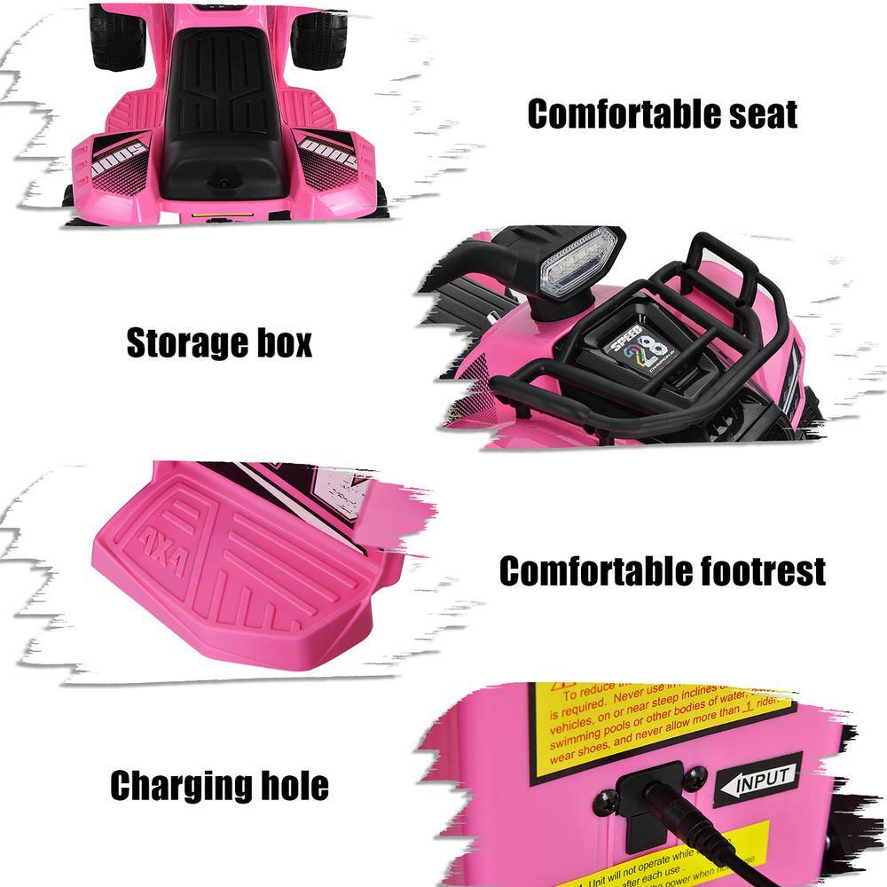 6V Pink Kids ATV Quad Ride-On with LED Lights and MP3