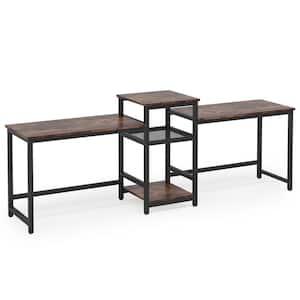Moronia 96.9 in. Dark Brown Double Computer Writing Desk with Printer Shelf, Extra Long 2-Person Desk with Open Storage