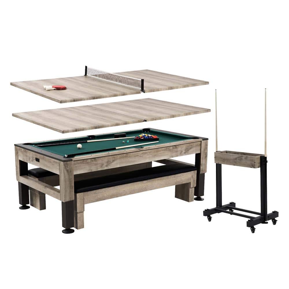 Westmont 7' Light Brown Wood 3-in-1 Pool, Ping Pong, and Dining Table