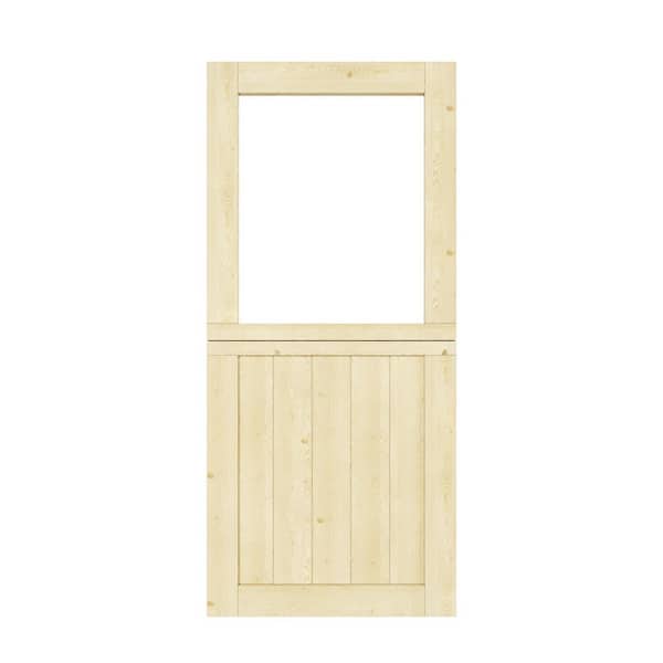 36 in. x 80 in. Solid Pine Universal 1-Lite Clear Glass Unfinished Pine Wood Front Door Slab-Dutch Door Design