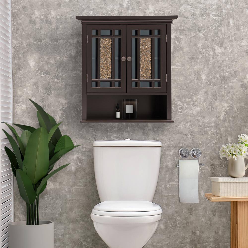 Dark Espresso Glass Mosaic Two-Door Wall Cabinet