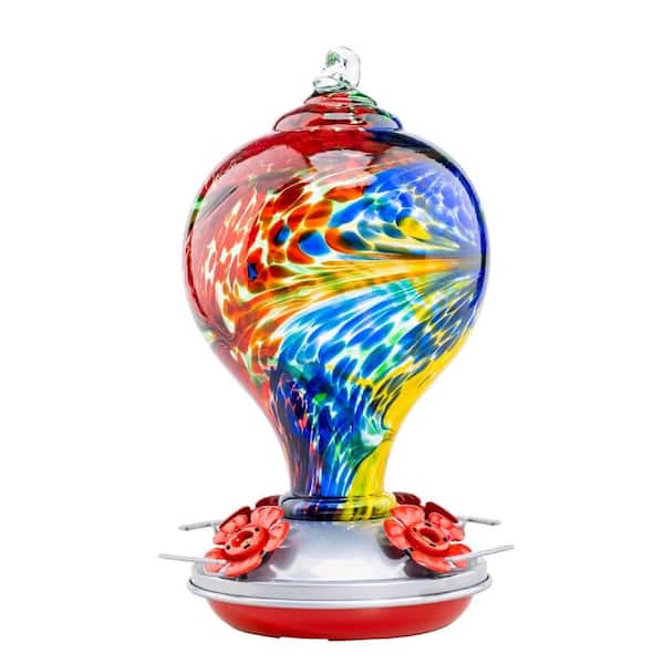 Justincity Multi-Colored Glass Hummingbird Feeders Ant Moat Gardening Backyard Decor Hummingbird Nectar Capacity, Nebula