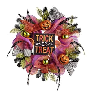 20 in Trick-Or-Treat Jack-O-Lantern Mesh Halloween Wreath