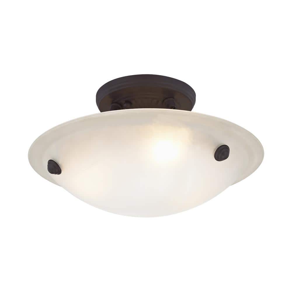 Oasis Honey Alabaster Glass 12" Bronze LED Semi-Flush Mount