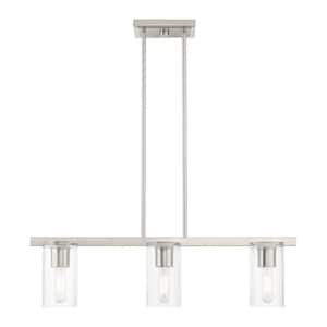 Clarion 3-Light Brushed Nickel Linear Chandelier with Clear Shades