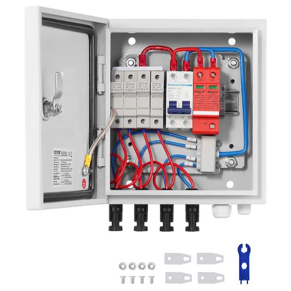 PV Combiner Box 4 String Solar Combiner Box with 15 Amp Rated Current Fuse Lightning Arrester Solar Connector
