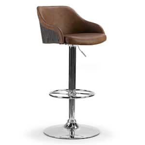Amada Brown with Grey Plywood Back Upholstered 33 in. Adjustable Height Bar Stool