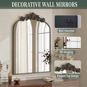 26 in. W x 41 in. H Arched Black Aluminum Alloy Framed Decorative Wall Mirror