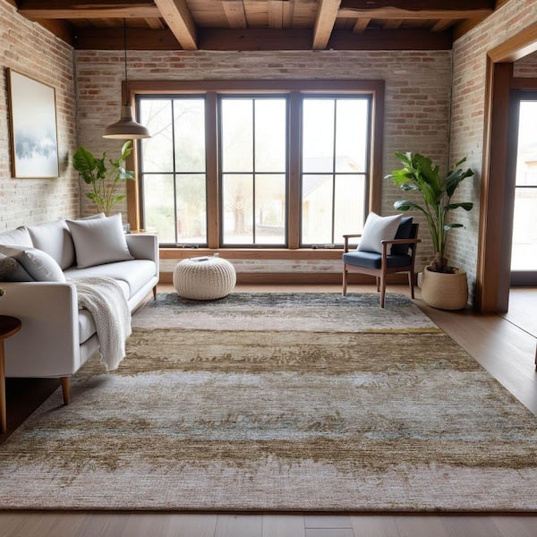 Mayfield Premium Machine Washable Abstract AMF1197 Beige 9 ft. x 12 ft. Area Rug