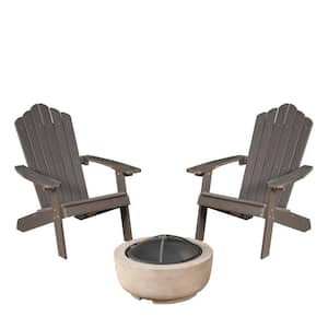 Lanier 3-Piece Brown Recycled Plastic Patio Conversation Adirondack Chair Set with a Brown Wood-Burning Firepit