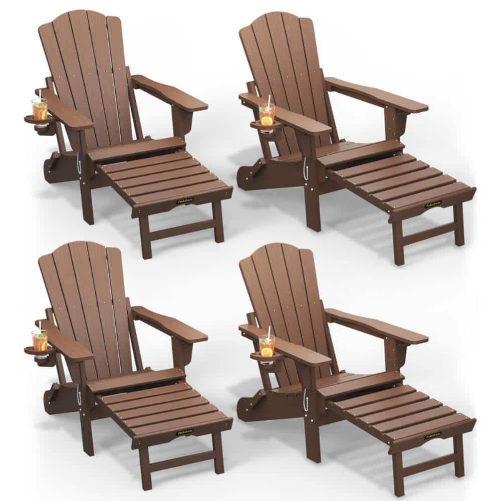 Brown HDPE Outdoor Folding Adirondack Chairs with Retractable Ottoman and Cup Holder (Set of 4) price history on PriceWatchPro