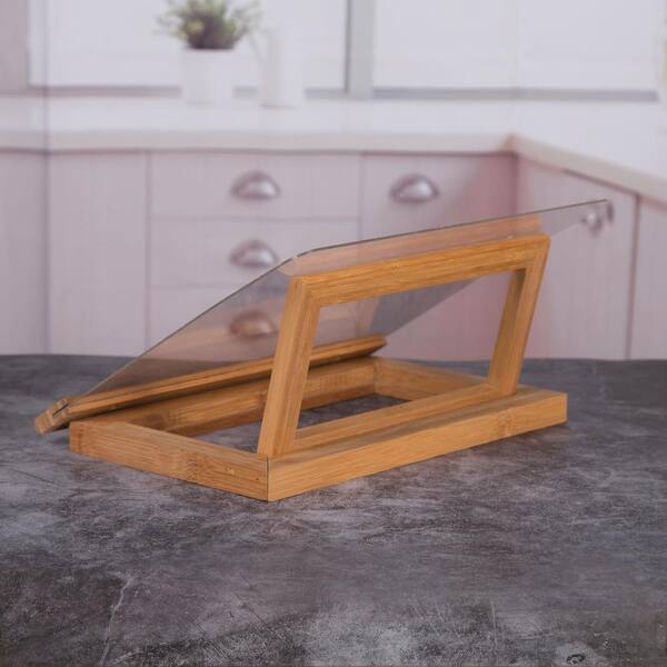 Creative Home Natural Bamboo Cookbook Recipe Holder Stand With Clear Acrylic Cover The Home Depot