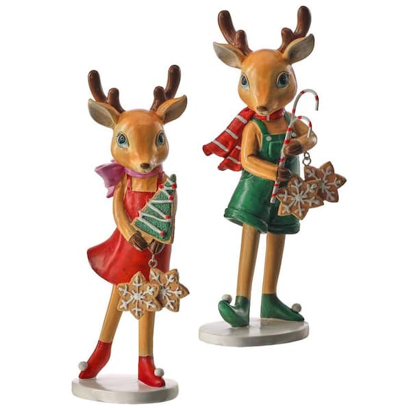 Multi-Colored 4 in. x 10 in. Resin Sugar and Spice Deer Set of 2