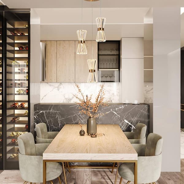 Katsumata 3-Light Dimmable Integrated LED Brass Cluster Chandelier with Crystal Accents
