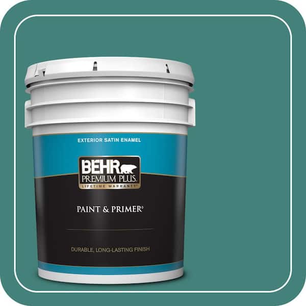 BEHR PREMIUM PLUS 5 gal. #M450-6 Bubble Turquoise Satin Enamel Exterior Paint & Primer