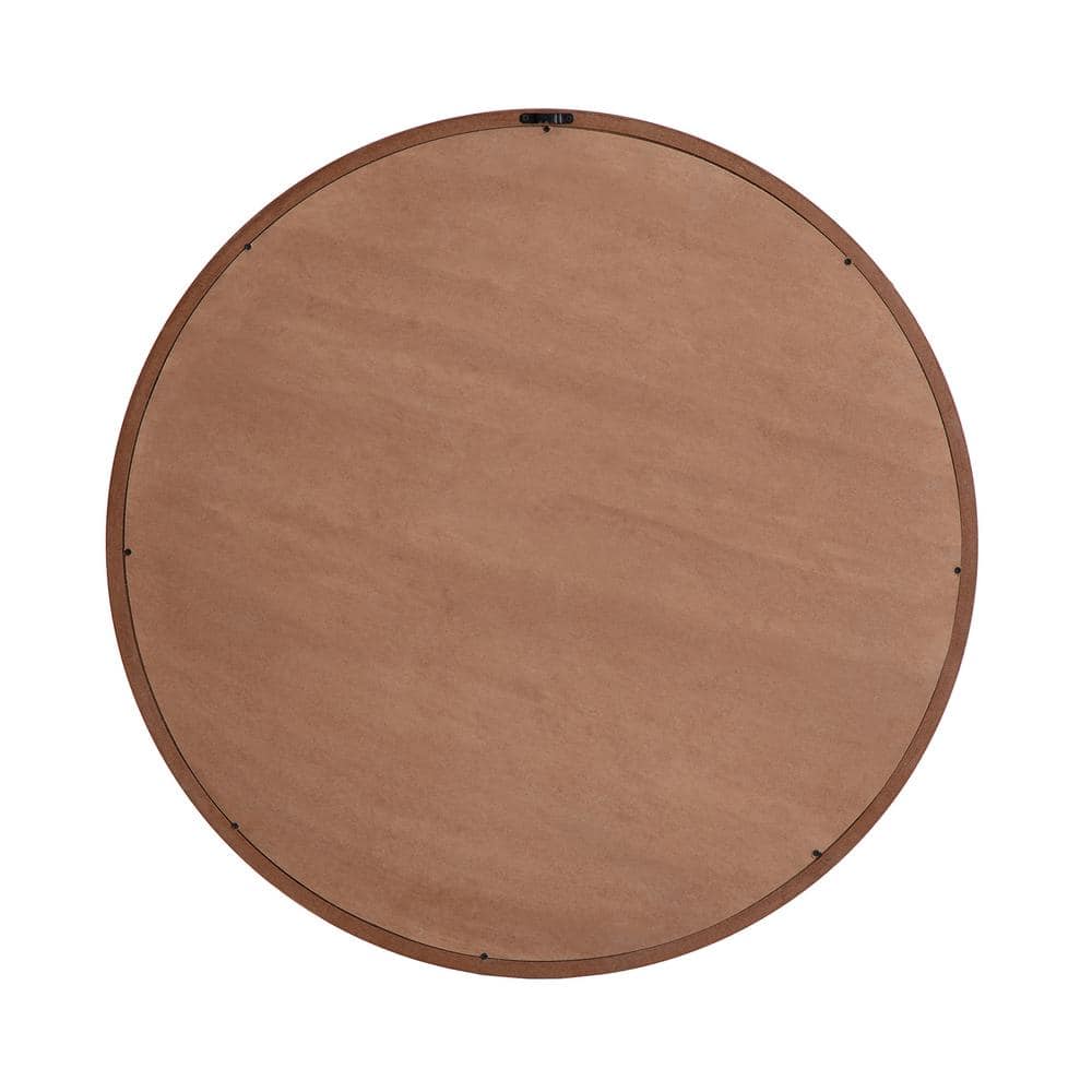 30-Inch Round Frameless Brown Wooden Wall Mirror