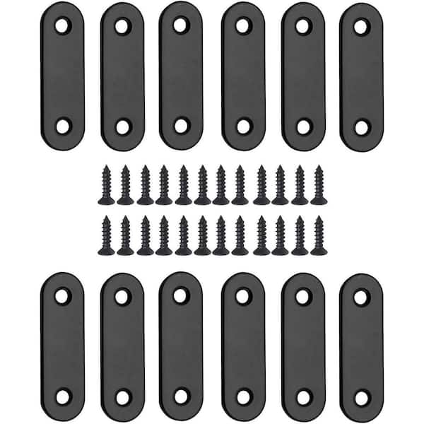 KIWDZFU 2x0. 6 12-Gauge Stainless Steel Straight Brace Mending Joining Plates Matte Black 12-Pack