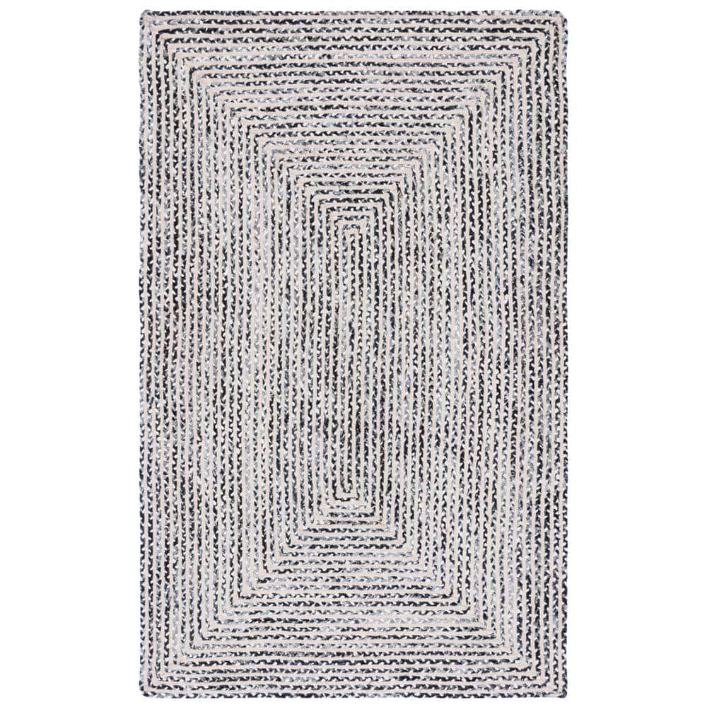 Handmade Black and Navy Cotton Braided 4' x 6' Area Rug
