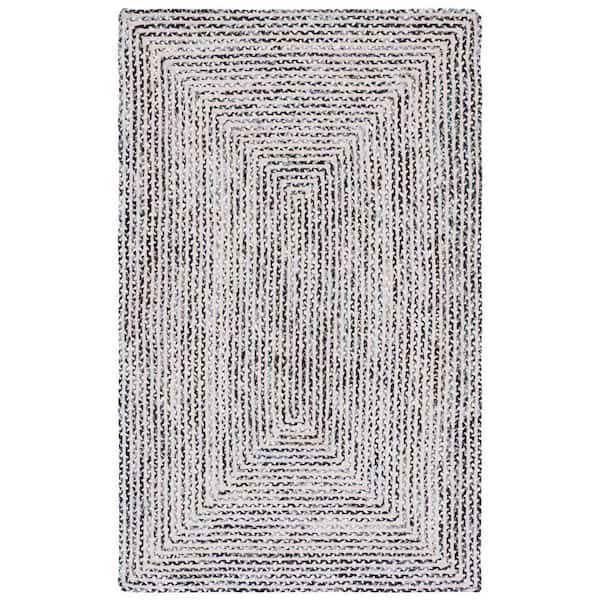 SAFAVIEH Braided Black Navy 4 ft. x 6 ft. Abstract Striped Area Rug