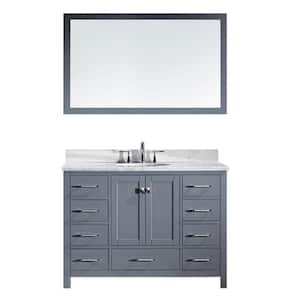 Caroline Avenue 49 in. W Bath Vanity in Gray with Marble Vanity Top in White with Round Basin and Mirror