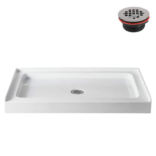 GB-621-488 48 in. x 32 in. Alcove Acrylic Shower Pan Base in Glossy White with Center Drain, Drain Included