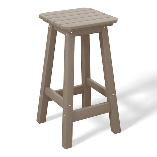 WESTIN OUTDOOR Laguna 24 in. HDPE Plastic All Weather Square Seat Backless Counter Height Outdoor Bar Stool in Weathered Wood