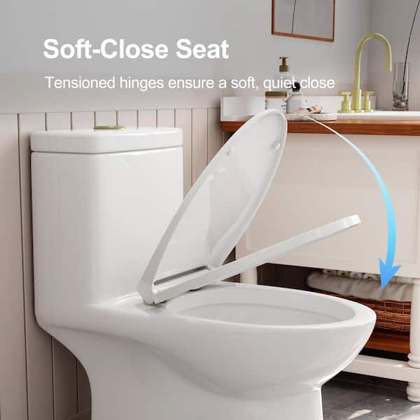 HOROW Small Compact One Piece Toilet For Bathroom, Quiet Dual Flush Modern  Toilet, 12'' Rough-In Toilet & Soft Closing Seat 