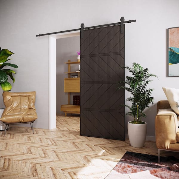 TENONER 36 in. x 84 in. Wood Panel MDF and PVC Covering Black