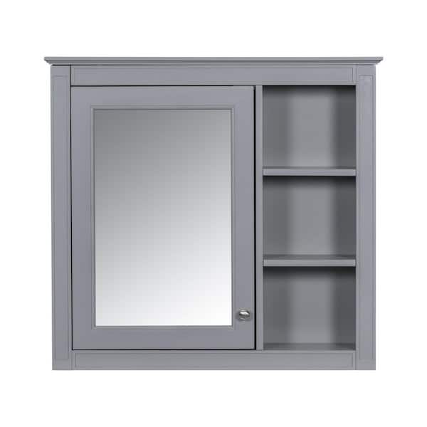 YSQCAR 30 in. W x 28 in. H Rectangular MDF Medicine Cabinet with Mirror in Gray