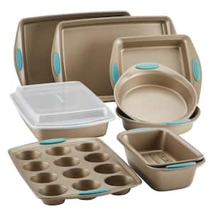 Cucina 10-Piece Nonstick Bakeware Set in Latte Brown and Agave Blue