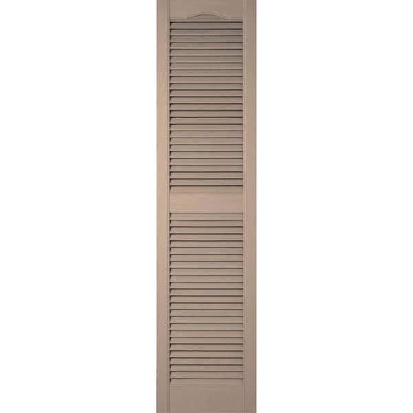 Ekena Millwork 12 in. x 43 in. Lifetime Vinyl Custom Cathedral Top Center Mullion Open Louvered Shutters Pair Wicker