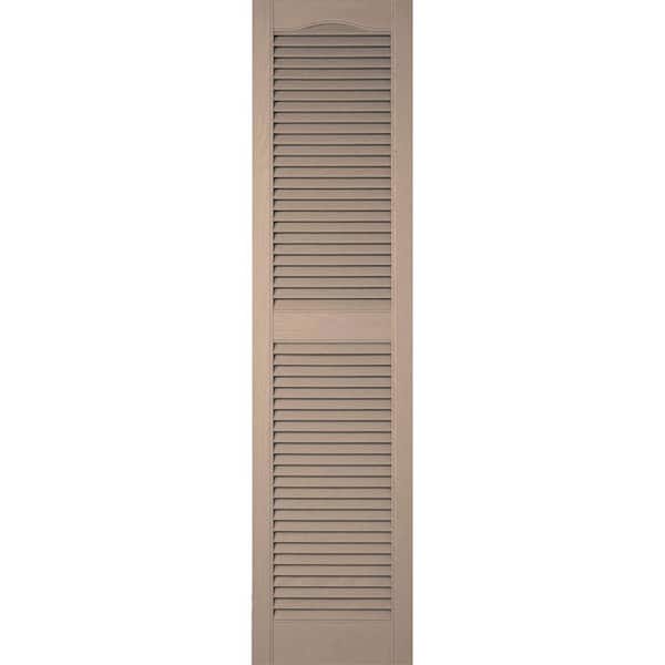 Ekena Millwork 14-1/2 in. x 24 in. Lifetime Vinyl Custom Cathedral Top Center Mullion Open Louvered Shutters Pair Wicker