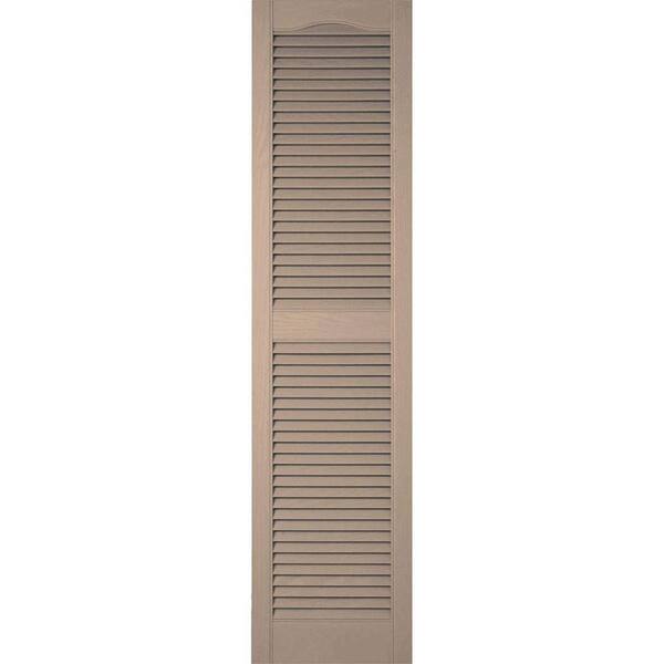 Ekena Millwork 18 in. x 48 in. Lifetime Vinyl Custom Cathedral Top Center Mullion Open Louvered Shutters Pair Wicker