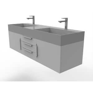 Maranon 60 in. W x 19 in. D x 19.25 in. H Double Floating Bath Vanity in Matte Gray with Chrome Trim and Gray Top
