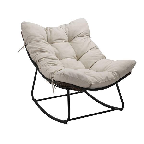Cesicia Gray Metal Outdoor Rocking Chair with Beige Cushion RCRChair004 ...