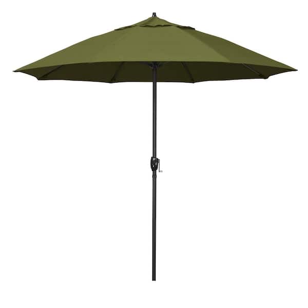 California Umbrella 9 ft. Black Aluminum Market Patio Umbrella Fiberglass Ribs and Auto Tilt in Palm Pacifica