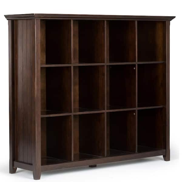 Simpli Home Acadian Solid Wood 48 in. x 57 in. Transitional 12 Cube Storage in Brunette Brown