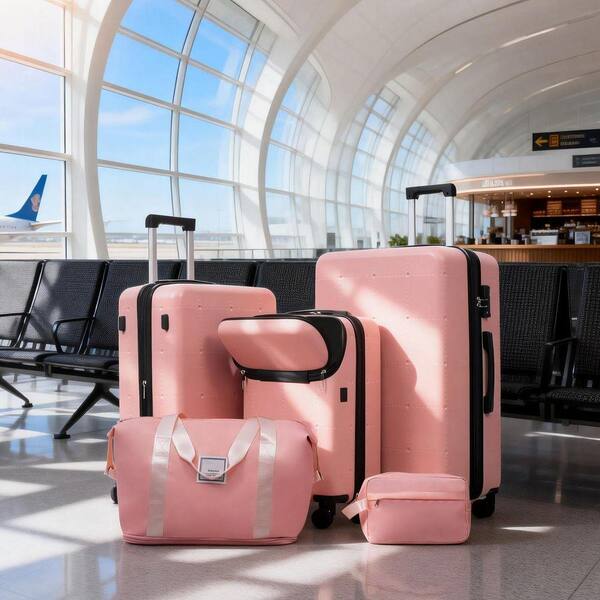INNOBULE 5 Pcs Luggage Set Light Pink ABS Plastic Hardside w
