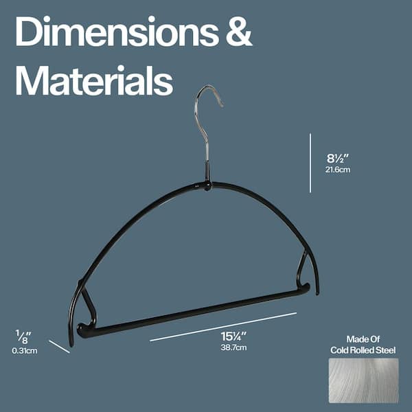 RESTON LLOYD Mawa 42ptu Euro Space-Saving Anti-Slip Steel Clothing Hanger, Set Of 12, Black