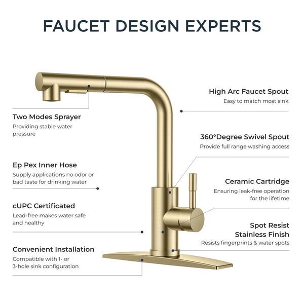 Kitchen Faucet Pull Down Sprayer Swivel Black Single Handle Sink Mixer Tap 1Hole