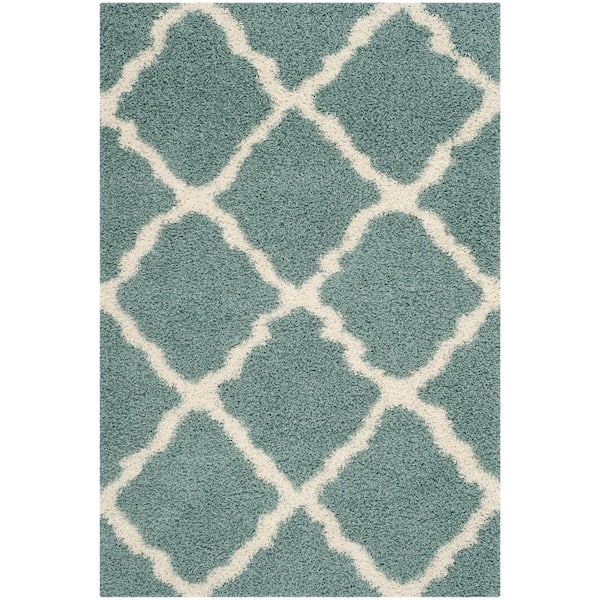 SAFAVIEH Dallas Shag Light Blue/Ivory 4 ft. x 6 ft. Geometric Area Rug