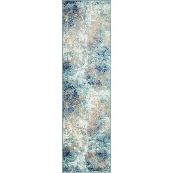 Tayse Rugs Detroit Abstract Aqua 2 ft. x 8 ft. Indoor Runner Rug