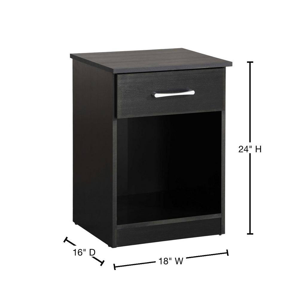 Lindsey Black Solid Wood 1-Drawer Nightstand