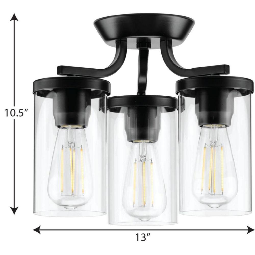 Matte Black Glass and Nickel Three-Light Semi-Flush Mount