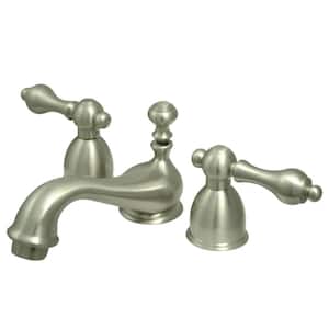Restoration 2-Handle 8 in. Mini-Widespread Bathroom Faucets with Brass Pop-Up in Brushed Nickel