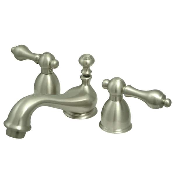 Kingston Brass Restoration 2-Handle 8 in. Mini-Widespread Bathroom Faucets with Brass Pop-Up in Brushed Nickel