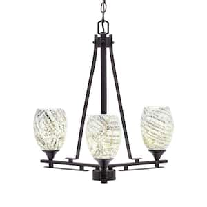 Ontario 18.5 in. 3-Light Dark Granite Geometric Chandelier for Dinning Room with Natural Fusion Shade No Bulbs Included