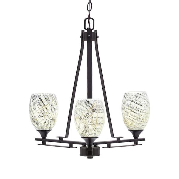 Unbranded Ontario 18.5 in. 3-Light Dark Granite Geometric Chandelier for Dinning Room with Natural Fusion Shade No Bulbs Included