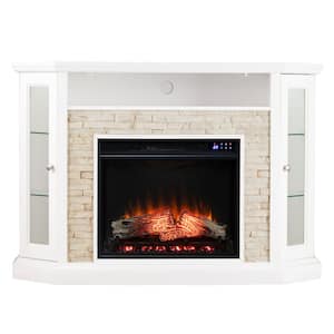 McLayne 23 in. Corner Convertible Touch Panel Electric Fireplace in Fresh White w/White Faux Stone